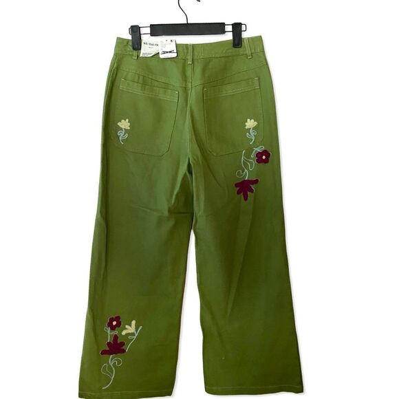 Free People We The Free pants jeans winter bloom embroidered green wide leg 27 - Picture 6 of 10